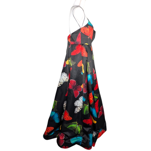 Alice + Olivia Butterfly Print Ball Gown Dress Bubble Hem Open Back Size 10 - Picture 8 of 13